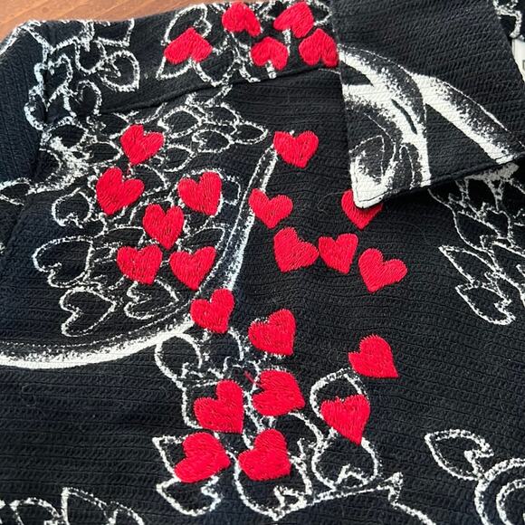 Chico’s 0 Black, White & Red Print Jacket Woman Size 4 Linen Blend Button Front - Picture 6 of 10